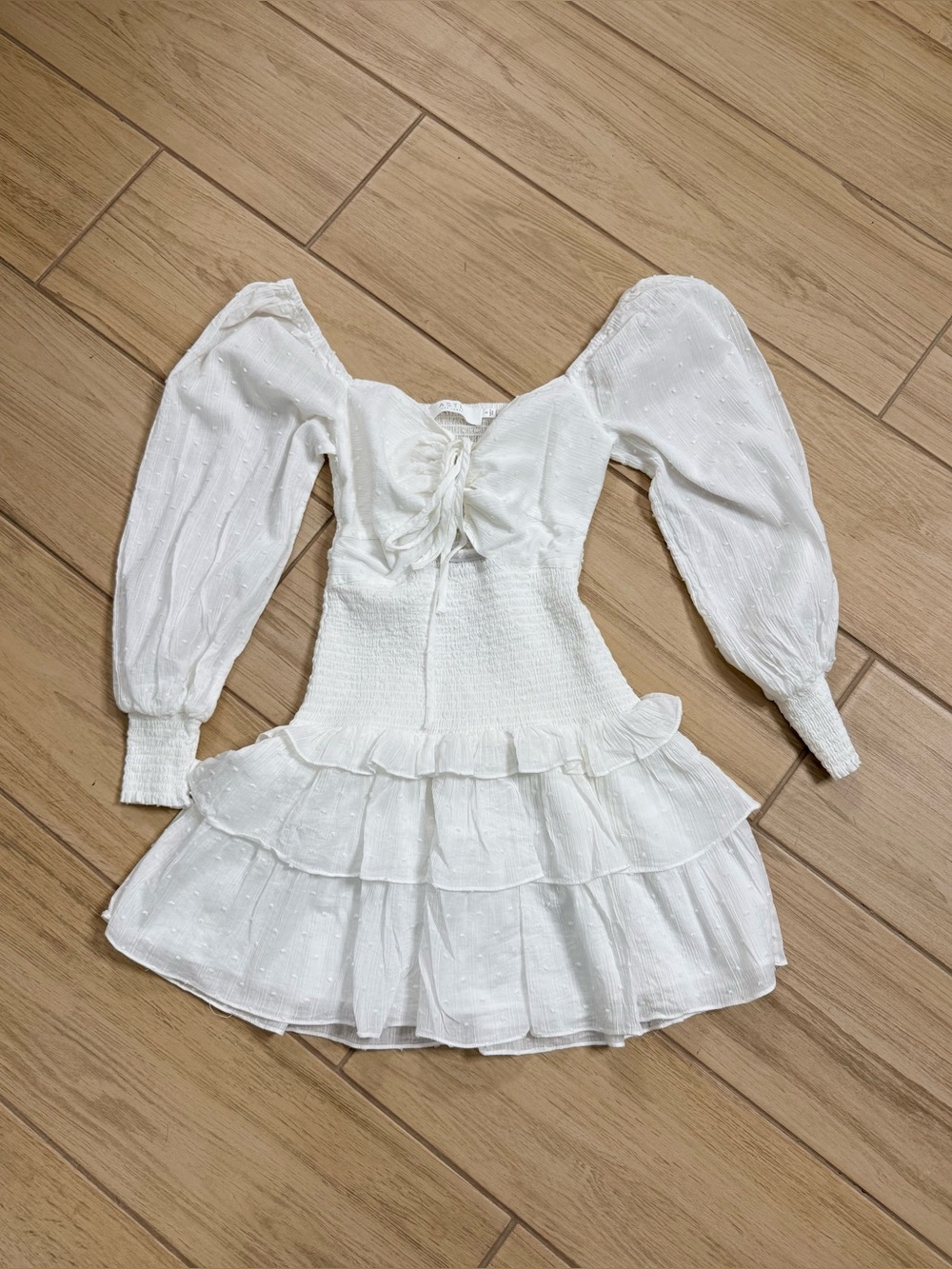 ASTR Marietta White Smocked Cutout Mini Dress Ruffle Cottagecore S